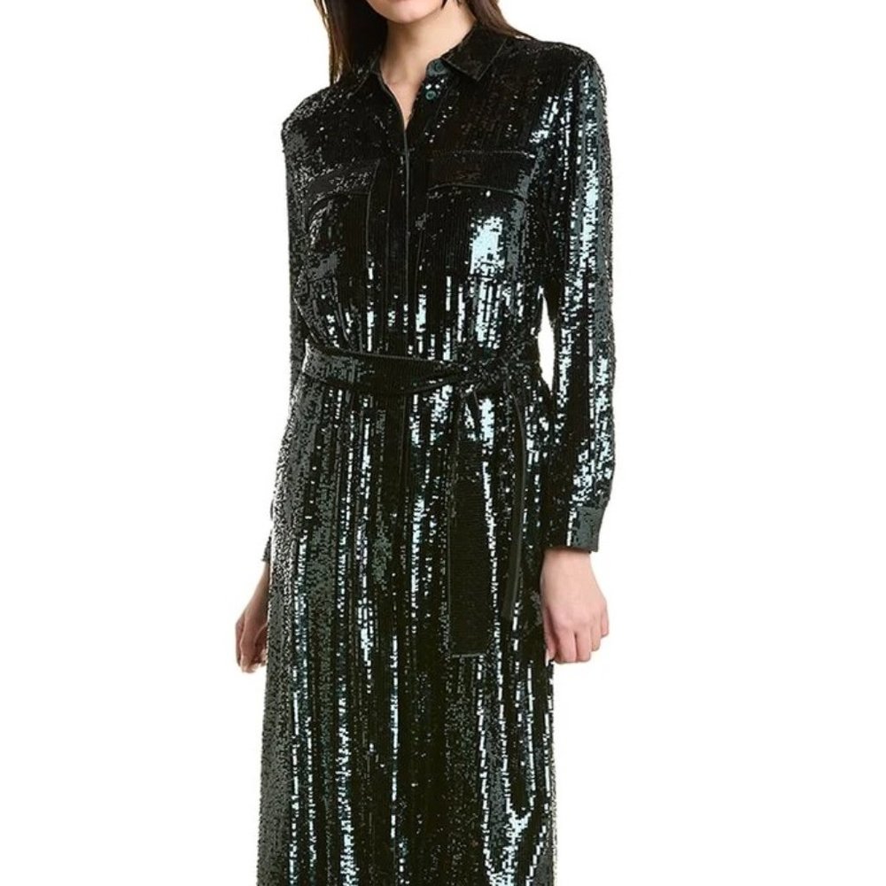 NWT Lafayette 148 Doha Shirt Dress Sz M forest green